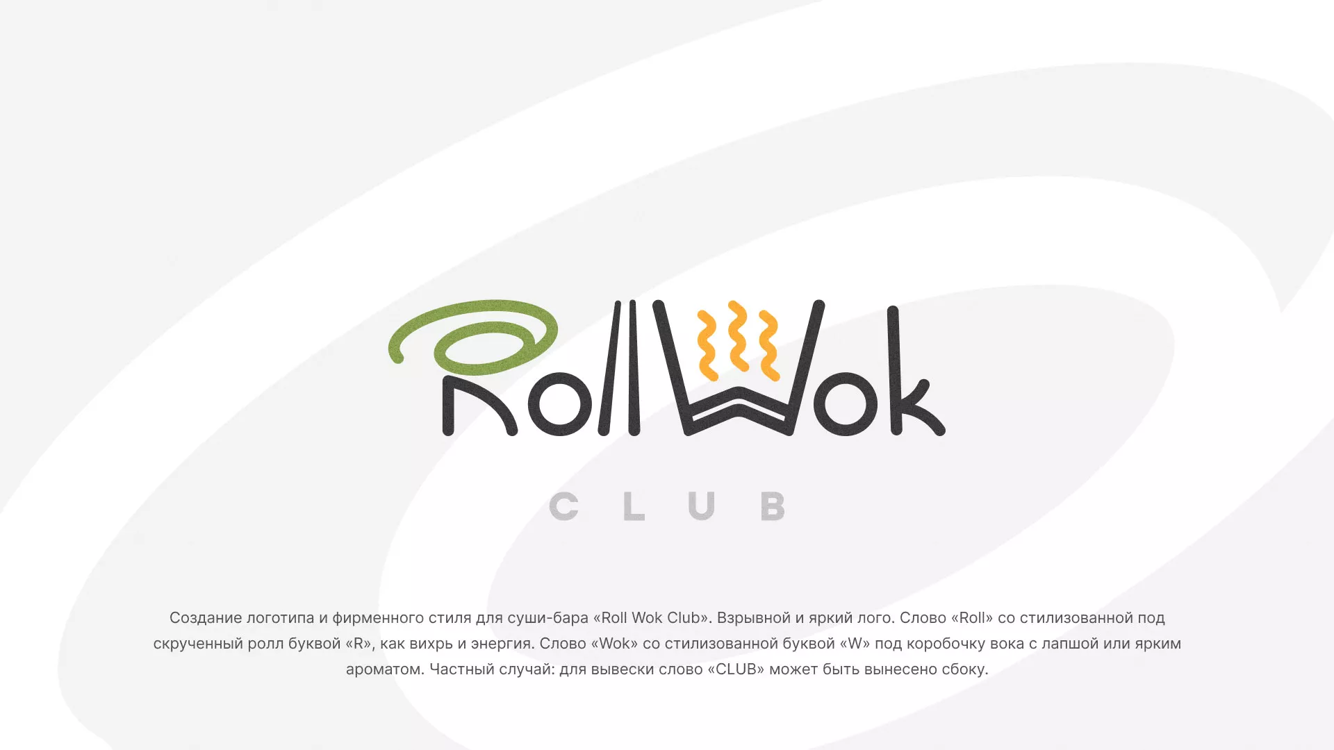 Разработка логотипа и фирменного стиля суши-бара «Roll Wok Club» в Щучье