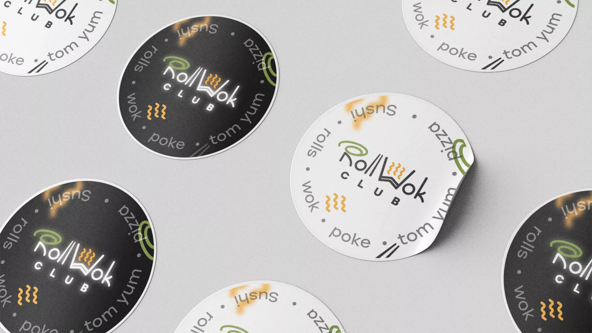 Разработка наклеек для суши-бара «Roll Wok Club» в Щучье